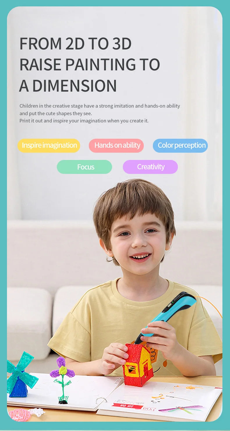2024 New 3D Printing Pen 3D Pen for Children with Power Adapter 50M PLA Filament Travel Case Birthday Christmas Gift for Kids