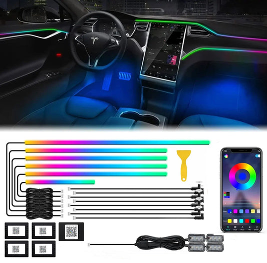 18in1 Neon Car Interior Ambient Light APP DIY Control Acrylic Strip Light Guide Fiber Optic RGB Auto Decoration Atmosphere Lamp