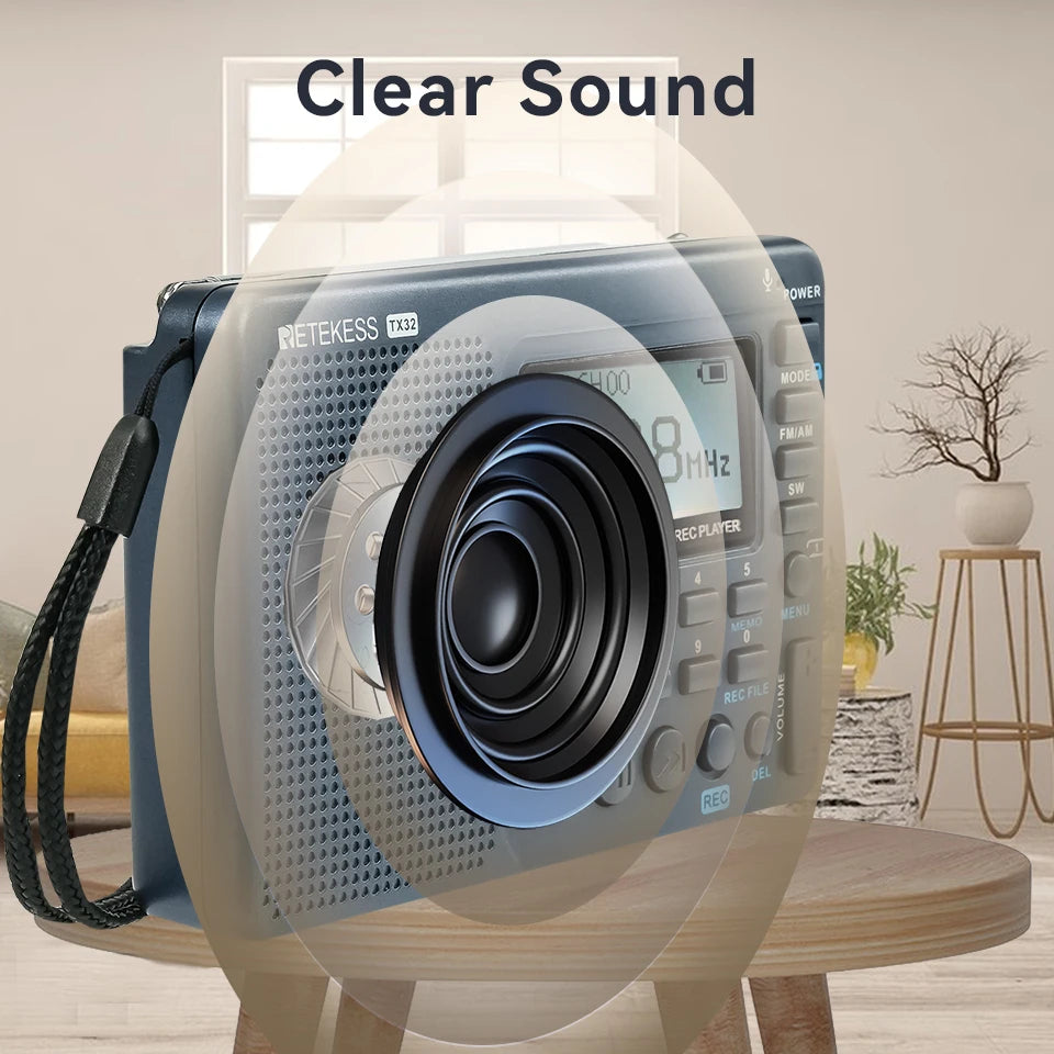 RETEKESS V115 Radio FM AM SW Portable Radios Rechargeable  Radio Batteries multiple bands  USB Recorder Speaker for Elders TX32