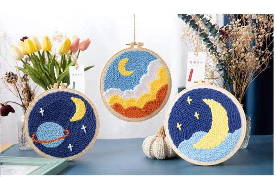 Punch Needle Embroidery Kits For Adults Scenery DIY Craft Yarns Embroidery Set for Beginner Cross Stitch Home Painting Decor