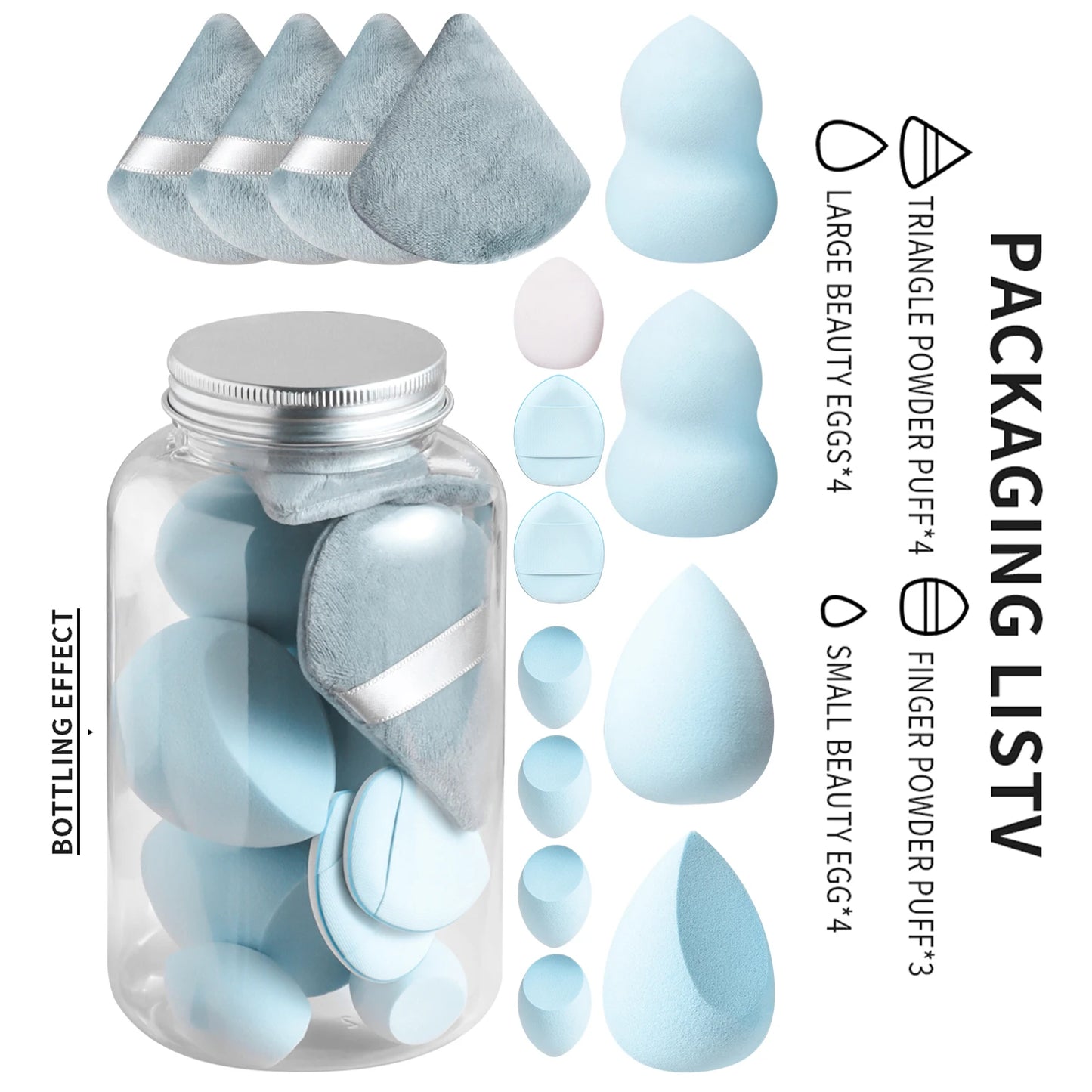 Powder Puff, 15pcs Creative Used for various shapes Storage bucket Dry & Wet Use Powder Puff For Makeup, Foundation