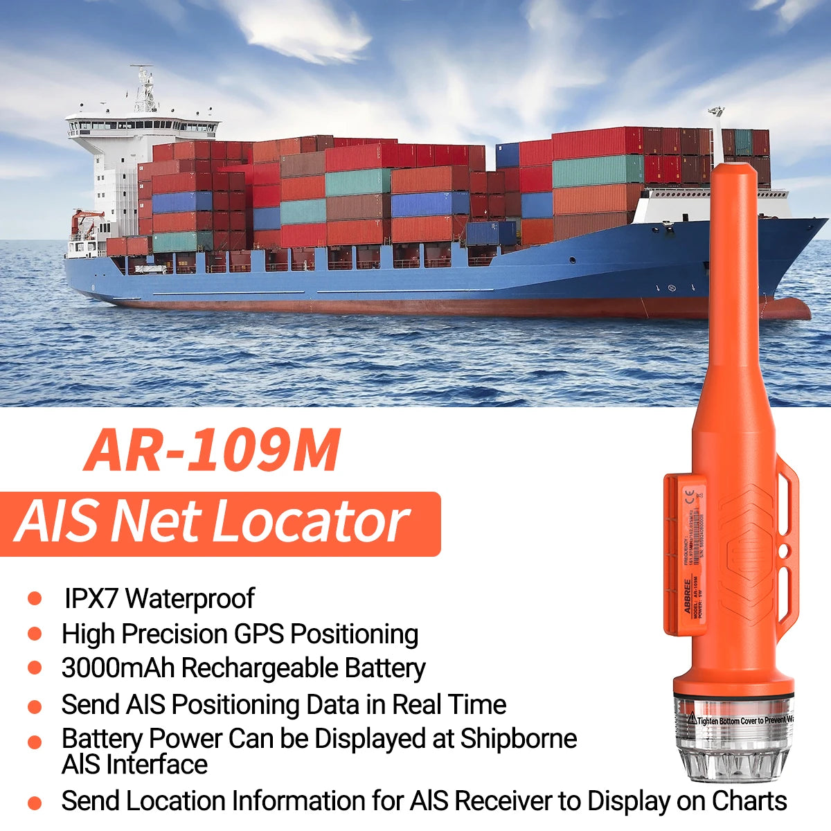 ABBREE AR-109M  Net Locator Waterproof Floating Fast Receiving GPS Positioning 15 Days Standby Buoy Tracker Boat Fishing Accesso