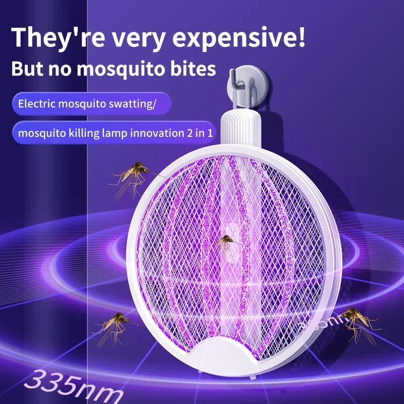 Foldable Electric Mosquito Killer Fly Swatter Trap USB Rechargeable Mosquito Racket Insect Killer with UV Light Bug Zapper 3000