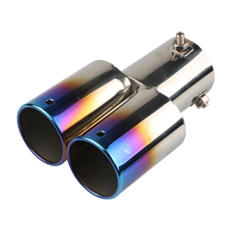 Car Universal One To Two Grilled Blue Tail Throat Double Pipe Tail Pipe Stainless Steel Exhaust Pipe Modification Supplies