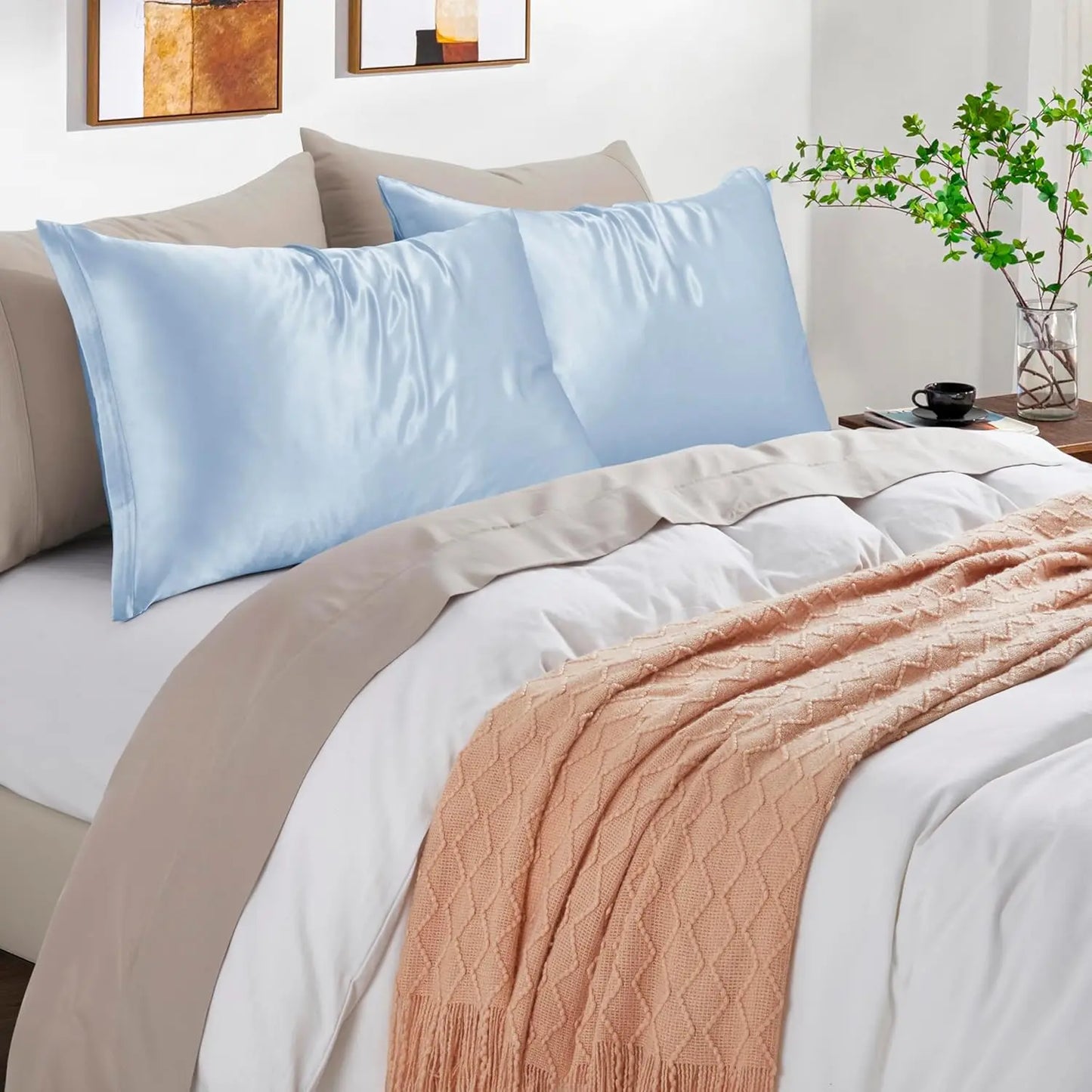 2pcs Satin Pillowcase for Skin and Hair, Satin Pillow Cases Set of 2 Soft Breathable Smooth Cooling Pillow Covers for Sleeping