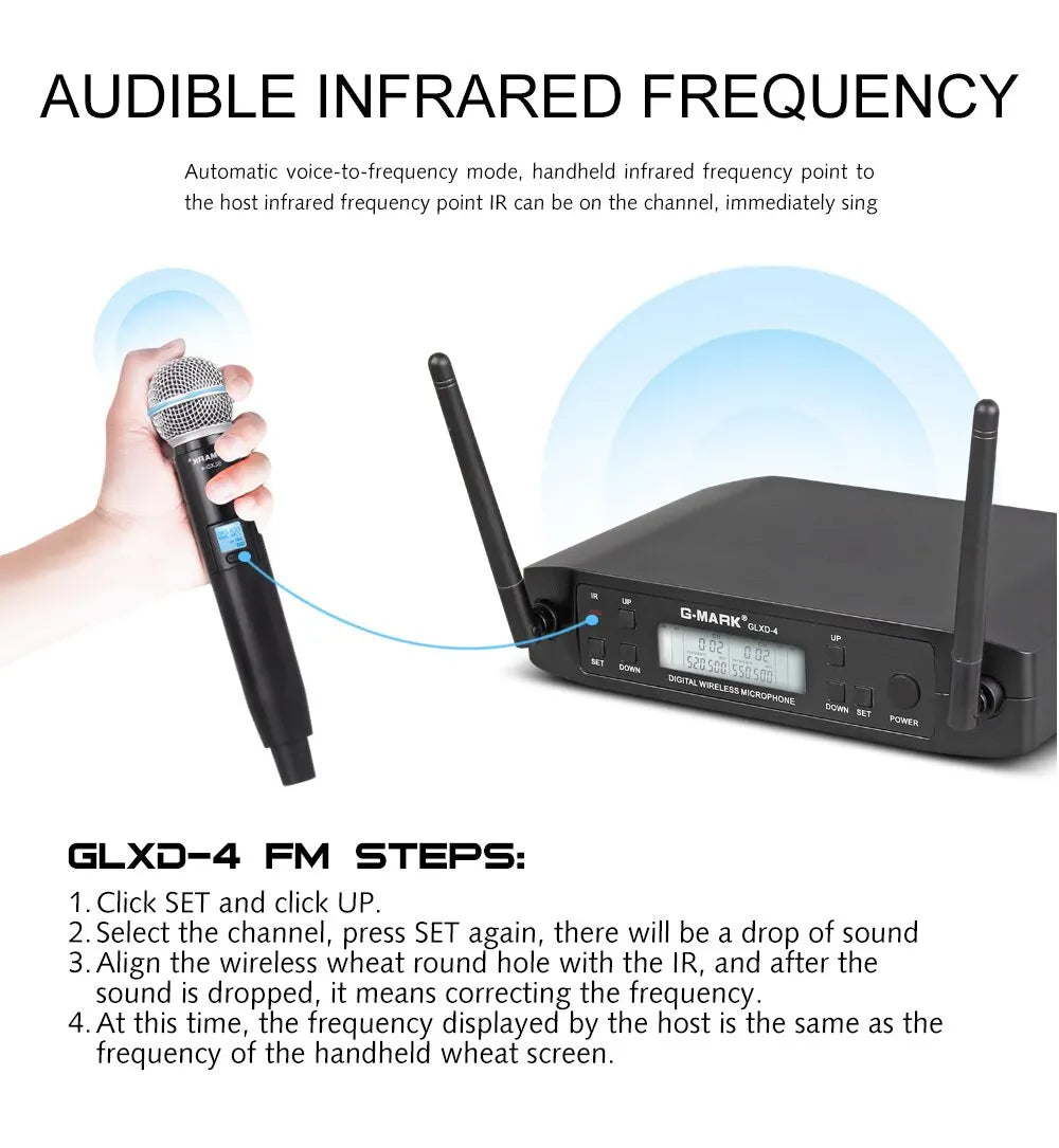 Microphone Wireless G-MARK GLXD4 Professional UHF System Handheld Mic For Stage Speech Wedding Show Band Home Party Church