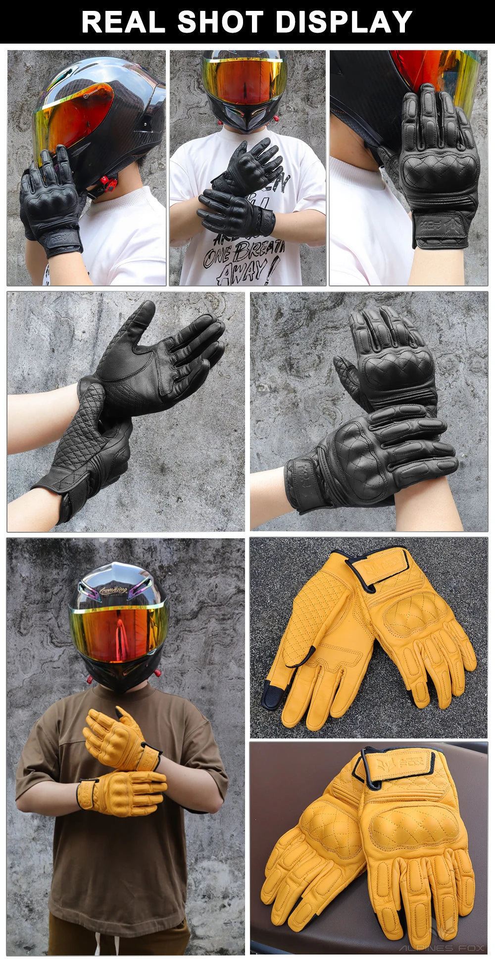 Vintage Leather Motorcycle Gloves Men Women Wear-resistant Motobike Guantes Touchscreen Anti-slip Retro Motobiker Luvas Yellow