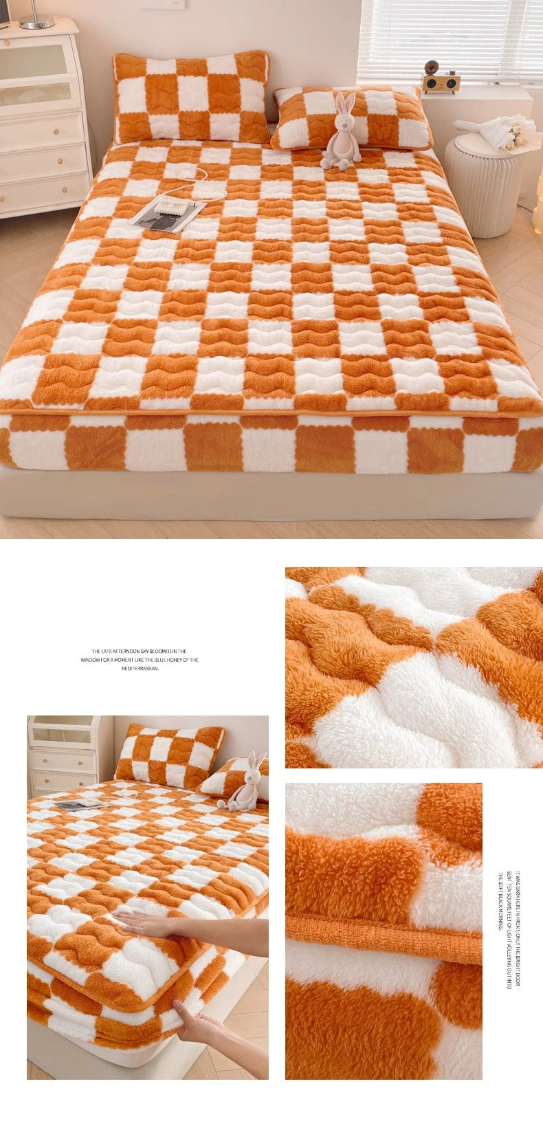 Arctic Velvet Mattress Cover Pad Checkerboard Series Soybean Antibacterial Cotton Fitted Sheet Double Bed Dust Mite Queen Size