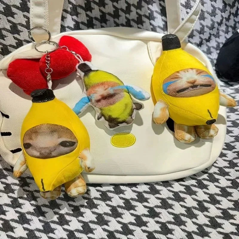 18cm 10cm Banana Cat Doll Pendant Keychain Crying Happy Banana Cat