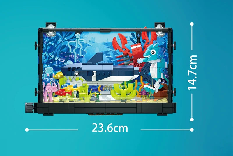Idea Fish Tank Building Block Set with Light，Aquarium, Marine Life, Jellyfish And Turtle Ecological Tank, Toys For Boys And Girl