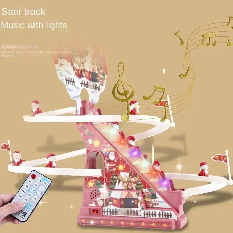 Santa Claus Climbing Stairs Electric Track Early Education Light Music Christmas Gift Kids Electronic Toys Track Game Set