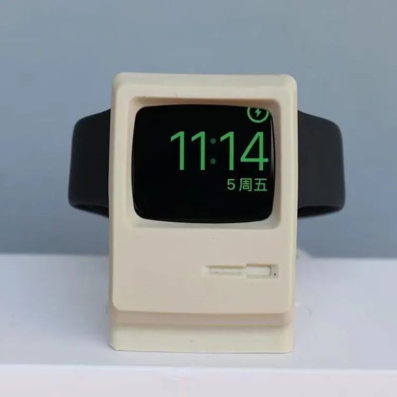Silicone Charger Stand For Apple Watch 7 6 5 4 IWatch 3 2 1 Charging Dock Holder Retro Computer Pattern Keeper Bracket Base