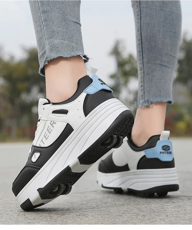Student roller skates, detachable four-wheel roller skates, size 31-40 multifunctional sports shoes for boys and girls