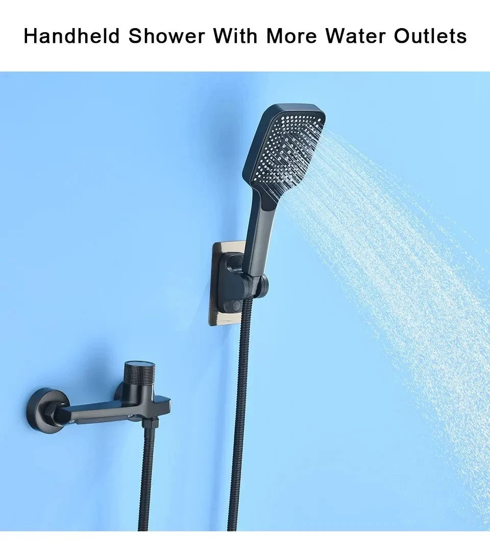 Gray Waterfall Bathtub Faucet With Hand Shower Brass Chrome Wall Mounted Bathroom Shower Mixer Tap Full Shower system Set