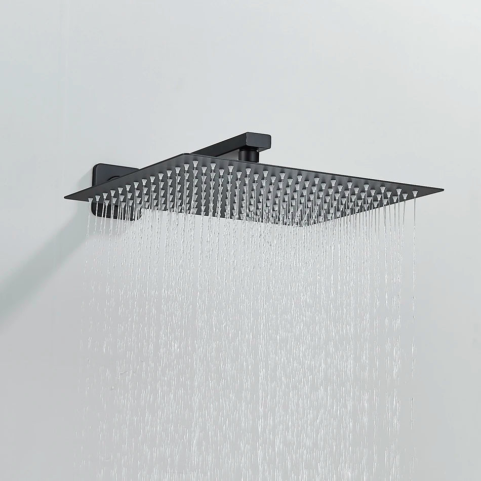 Rainfall Shower Head 8"/10"/12" Square Bathroom Ultrathin Rain Top Shower Head with Shower Arm Faucet Accessories Wall Mounted