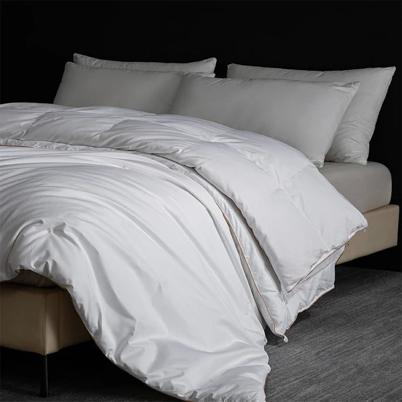 Queen Size 4-Season Combo: Goose Down + Silk Duvet - Guest Room Ready, Wrinkle-Free Cover