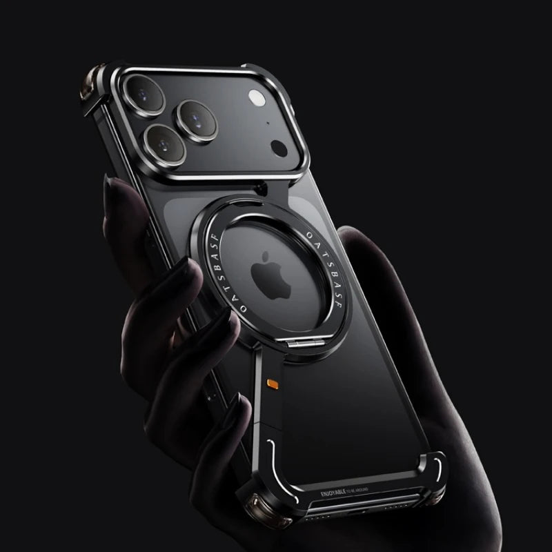 Oatsbasf Phone Case for iPhone 17 Pro/Pro Max/17/Air with 360° Rotatable Stand Metal Frameless Magsafe Protective Shockproof