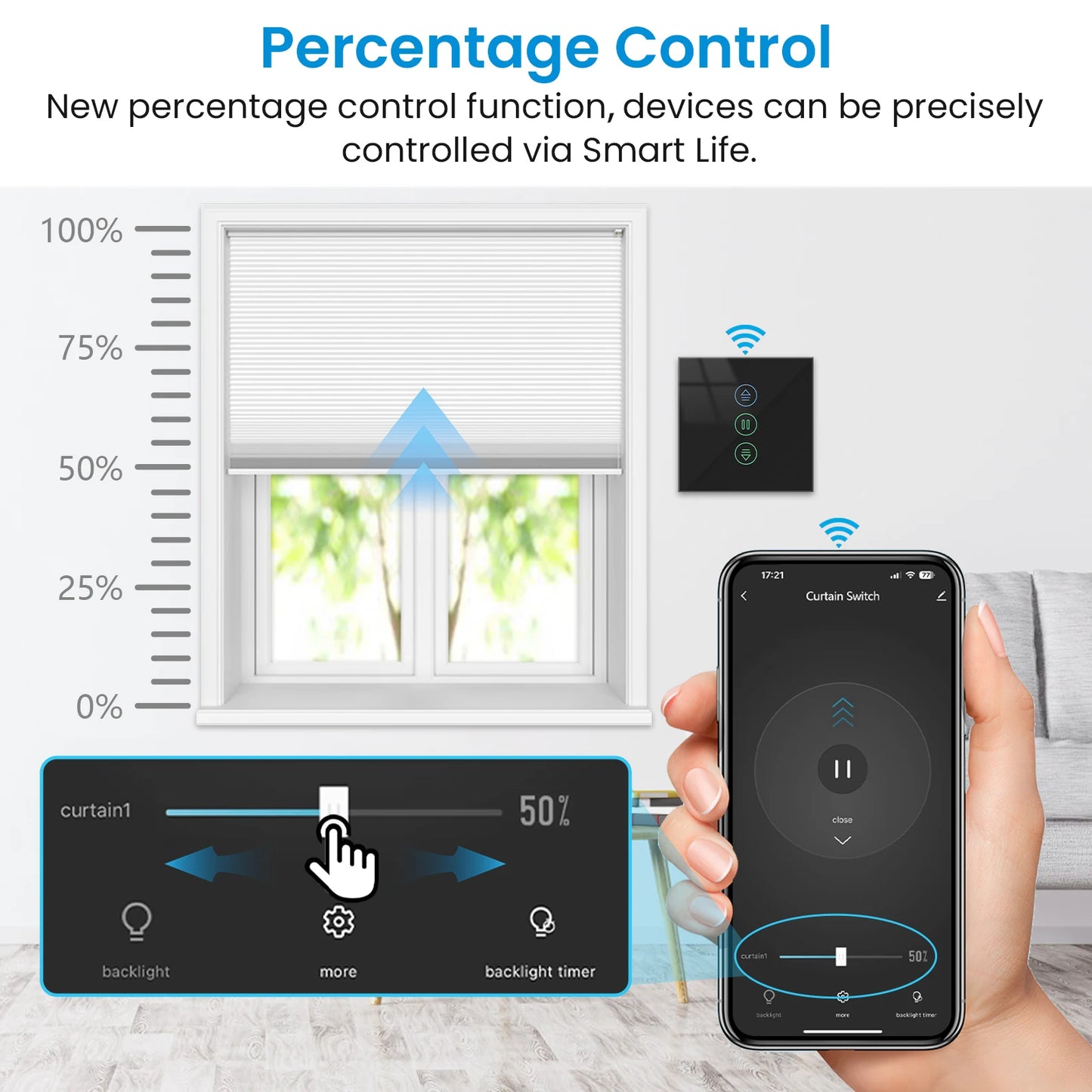 Tuya Black Curtain Roller Shutter Blinds Switch Smart Life App Percentage Progress Remote Control Google Assistant Alexa