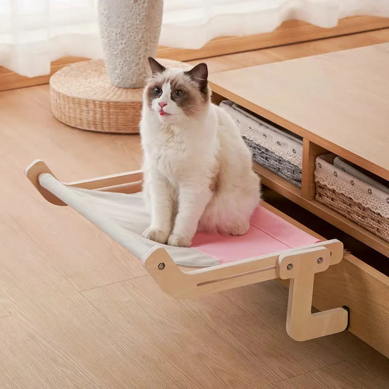 Hanging Pet Cat Bed Hammock Sofa House Furniture Kitten Indoor Washable Removable Seat Wooden Sleeping Bed Perch Shelves