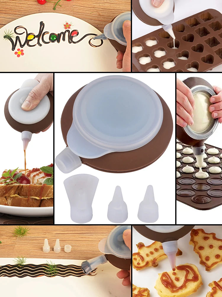 Silicone Macaron Decorating Pot Set, Chocolate Jam Extruder, With 5 Decorating Mouth, Suitable For Macron, Cake Baking Supplies