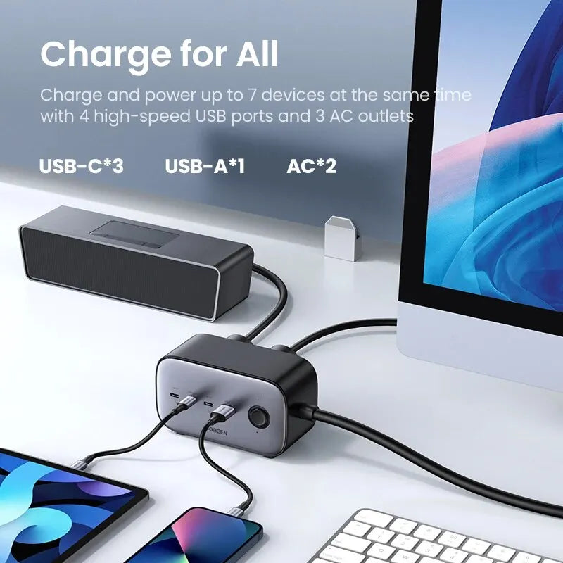 UGREEN GaN 100W Desktop Charger Power Strip Charging Station Fast Charging For Laptop Macbook iPhone 15 14 Pro Max Phone Charger