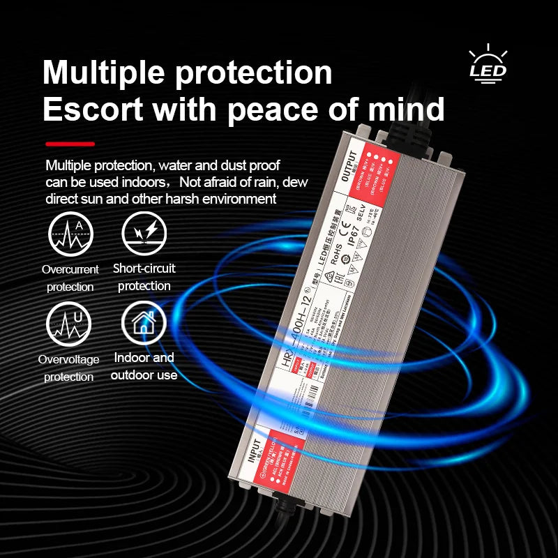 AC/DC waterproof lighting power supply IP6712V 24V outdoor LED driver 600W 500W 400W 300W 200W 100W transformer power supply