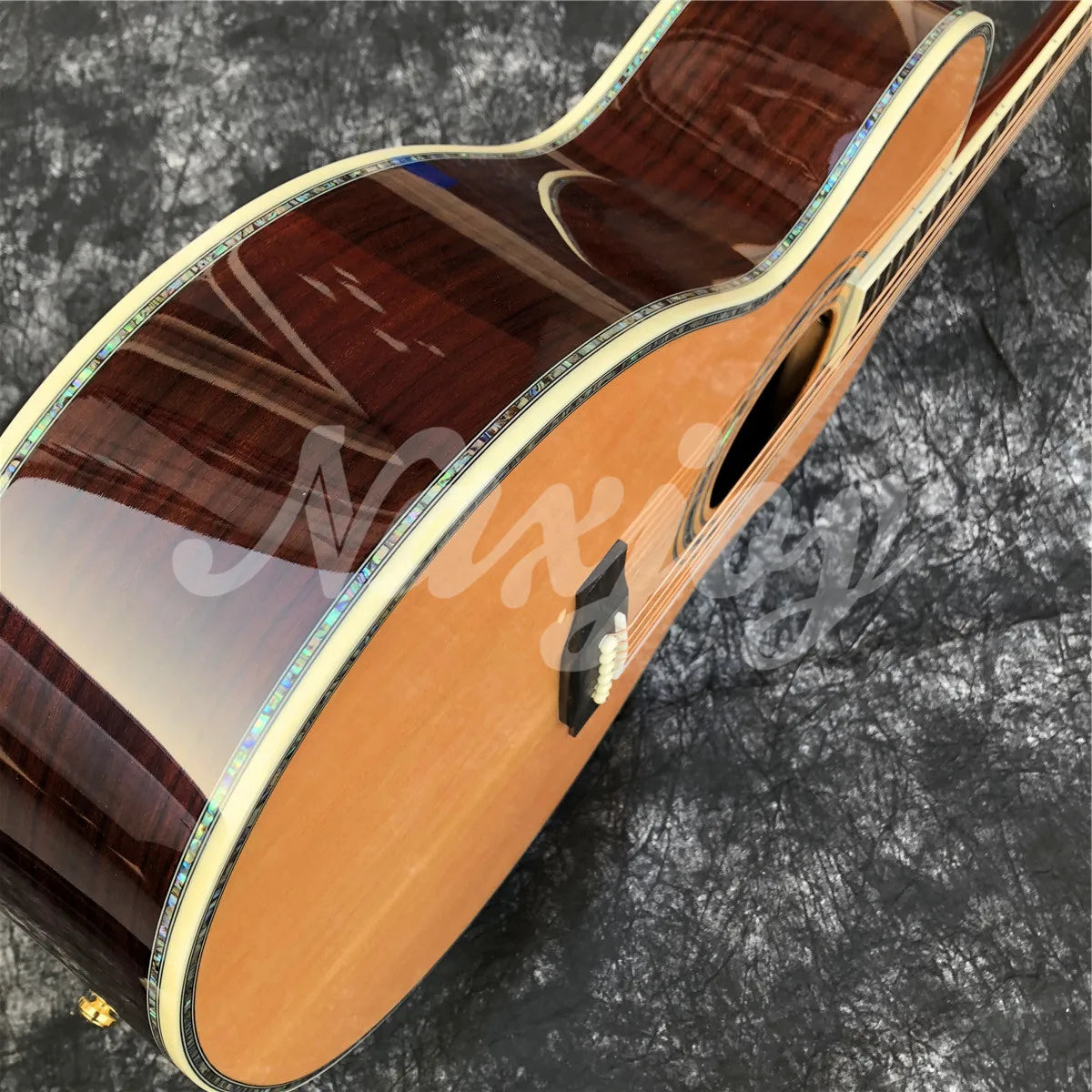 Solid Cedar Acoustic Guitar 40 Inches OM Type 45 Model Rosewood Body Abalone Inlays Ebony Fingerboard Guitarra