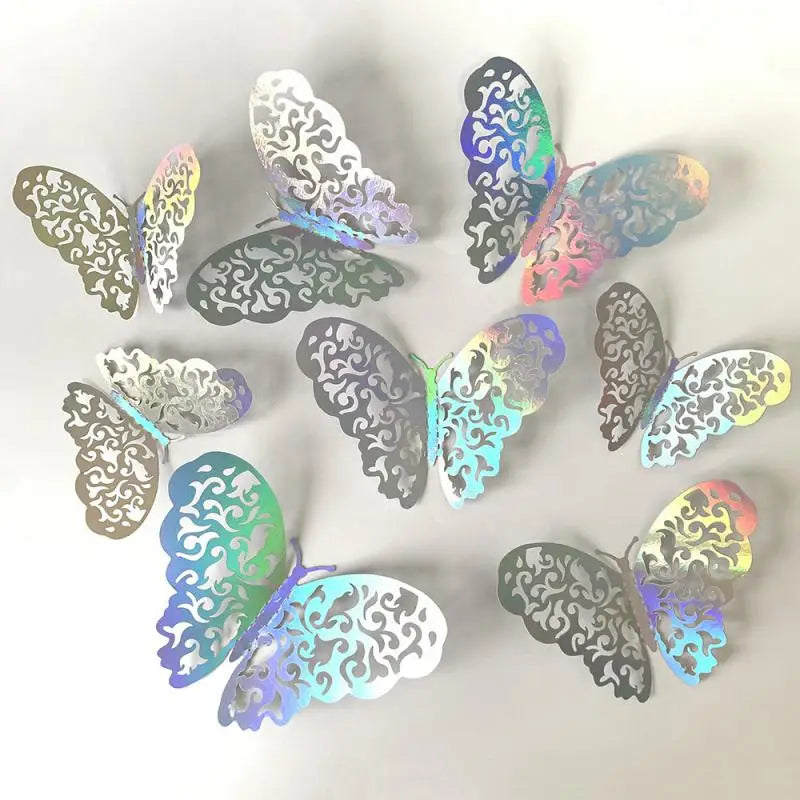 12Pcs/Set 3D Hollow Butterfly Wall Sticker Blue Red Black Wedding Decoration Living Room Home Decor Butterflies Decal Stickers