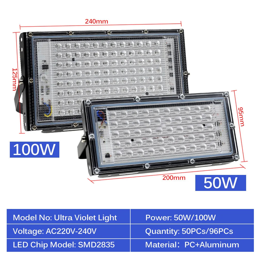 UV Flood Light AC 220V 50W 100W LED Stage Blacklight Ultraviolet Flood Effect Light for Halloween Xmas Dance DJ Disco Party Bar