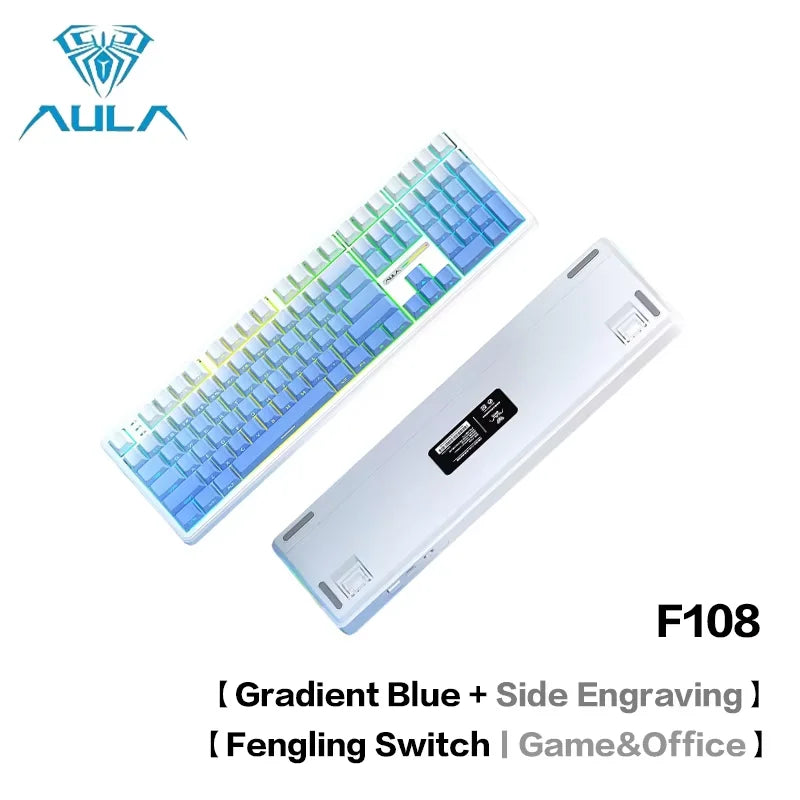 AULA F108pro Mechanical Keyboard Three-mode Bluetooth /2.4G/ Wired Customized Full-key Hot-swapable Gasket Structure RGB Light e