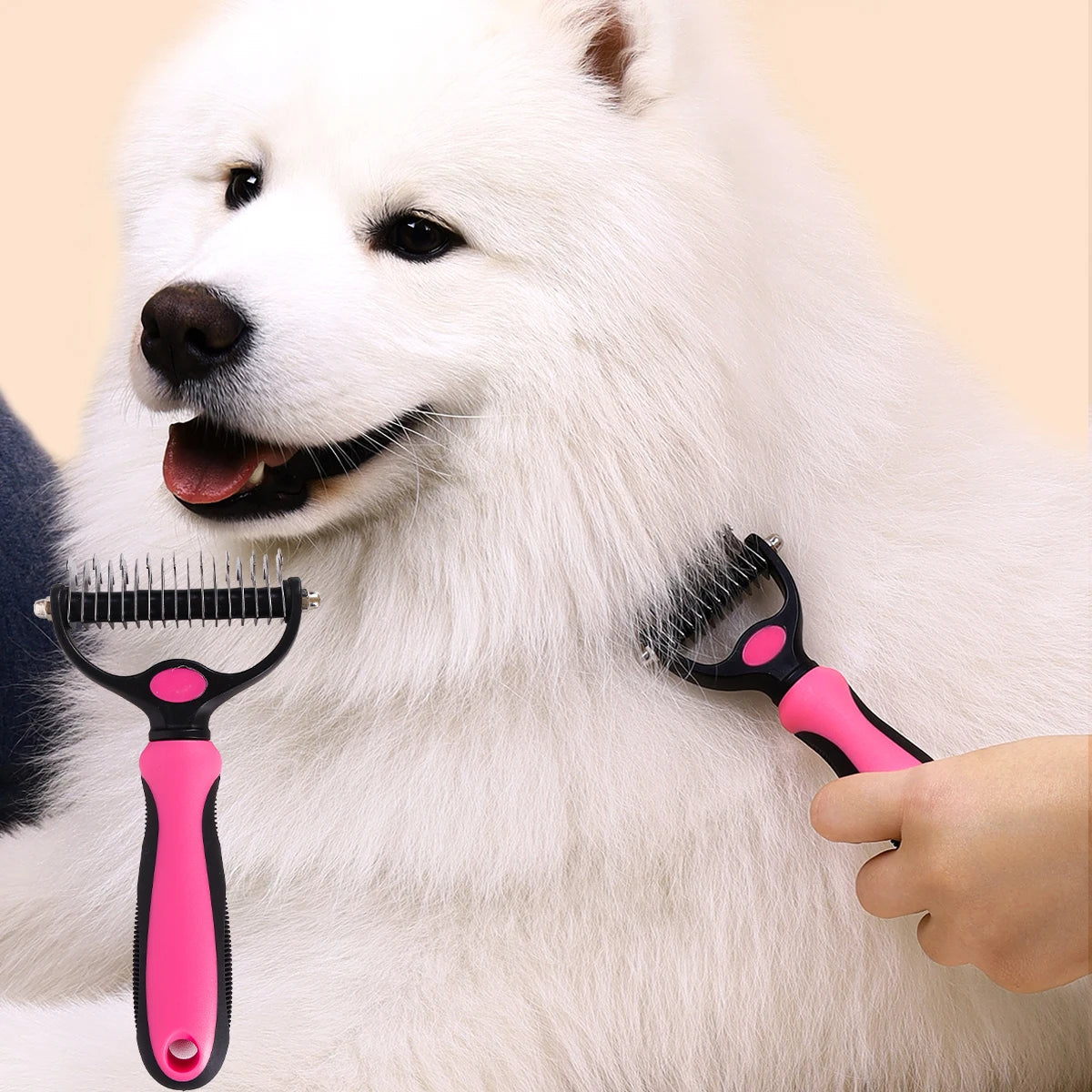 1pc Pet Grooming Brush Double Sided Shedding and Dematting Undercoat Rake Comb for Dogs and Cats