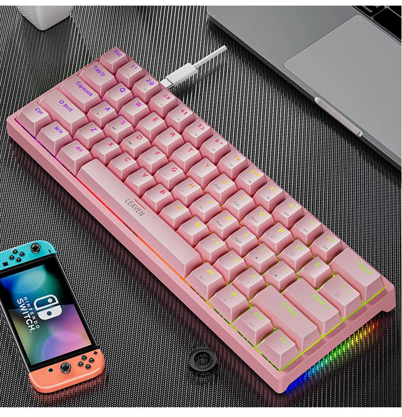 K620 Mini Backlit RGB Gaming Mechanical Keyboard Gamer Mechanic Kit 60 Percent DIY Custom PBT Keycap Hotswap Pink White USB PC