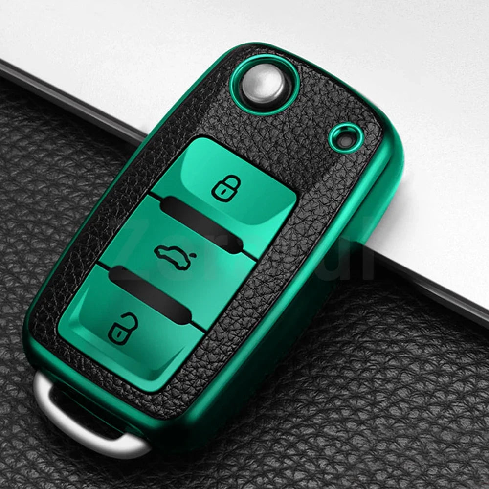 TPU Leather Car Key Cover Case Procted For VW Golf Bora Jetta POLO Passat Skoda Superb Octavia Fabia SEAT Ibiza Leon 2/3 Buttons