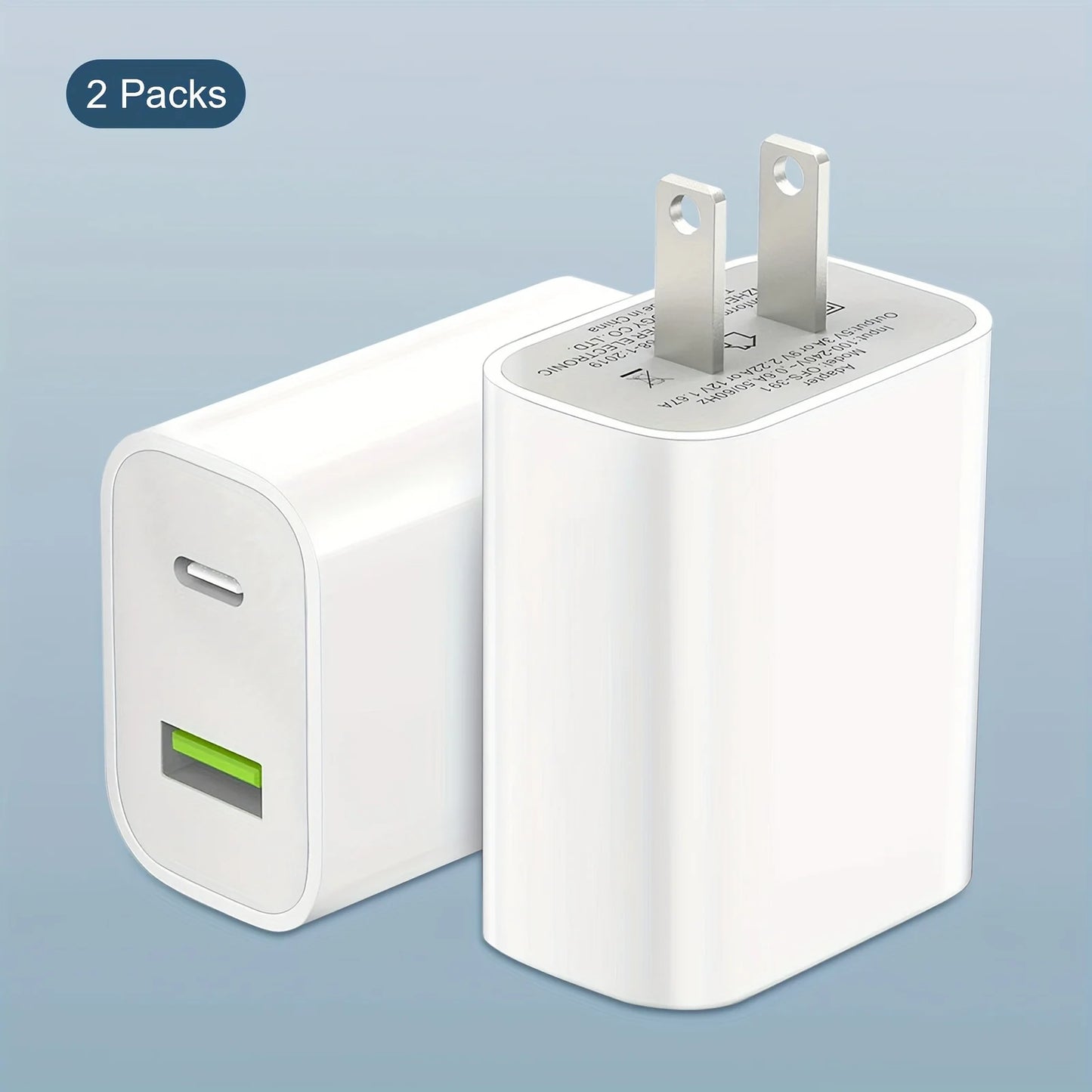 2-Pack High-Speed USB C Charger Block - Dual Port Power Delivery Adapter with Fast Type C Charging