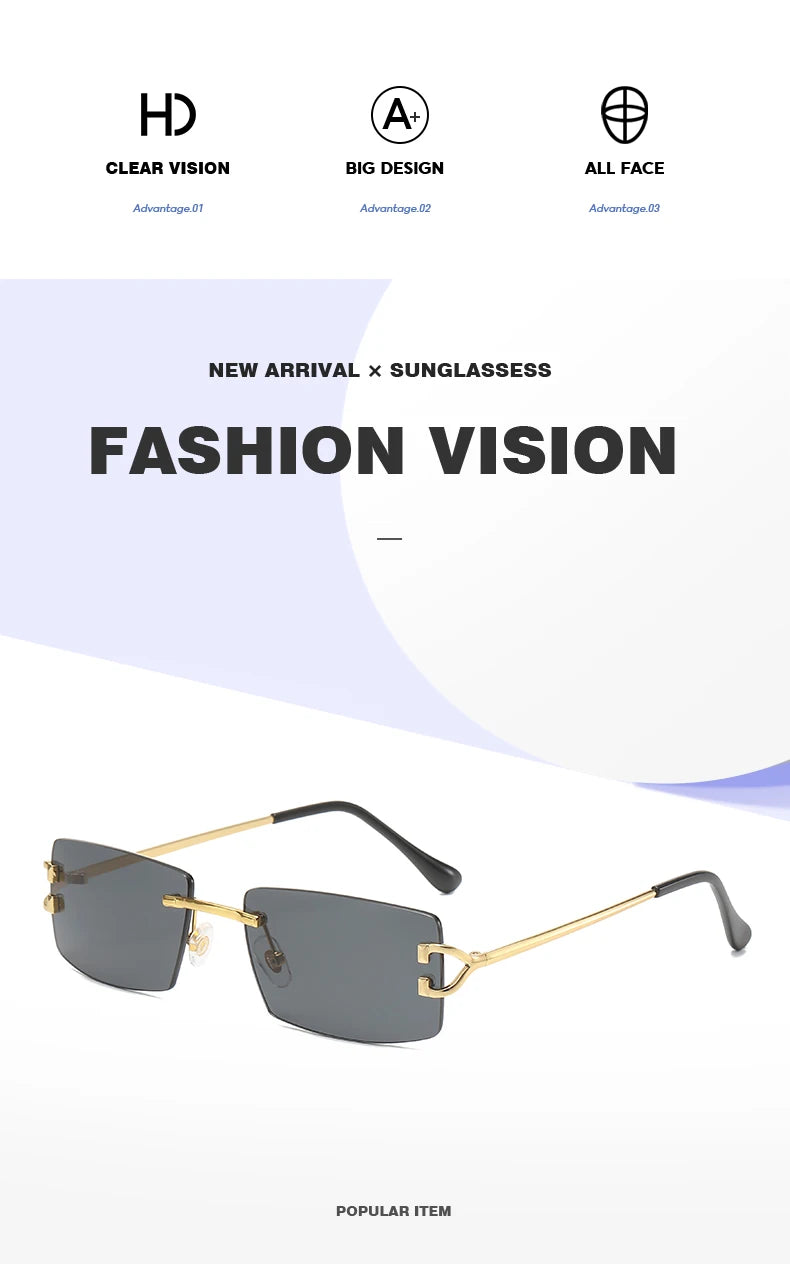 Square rimless sunglasses women Europe and the United States fashion modern glasses with street shot fashionable sunglasses