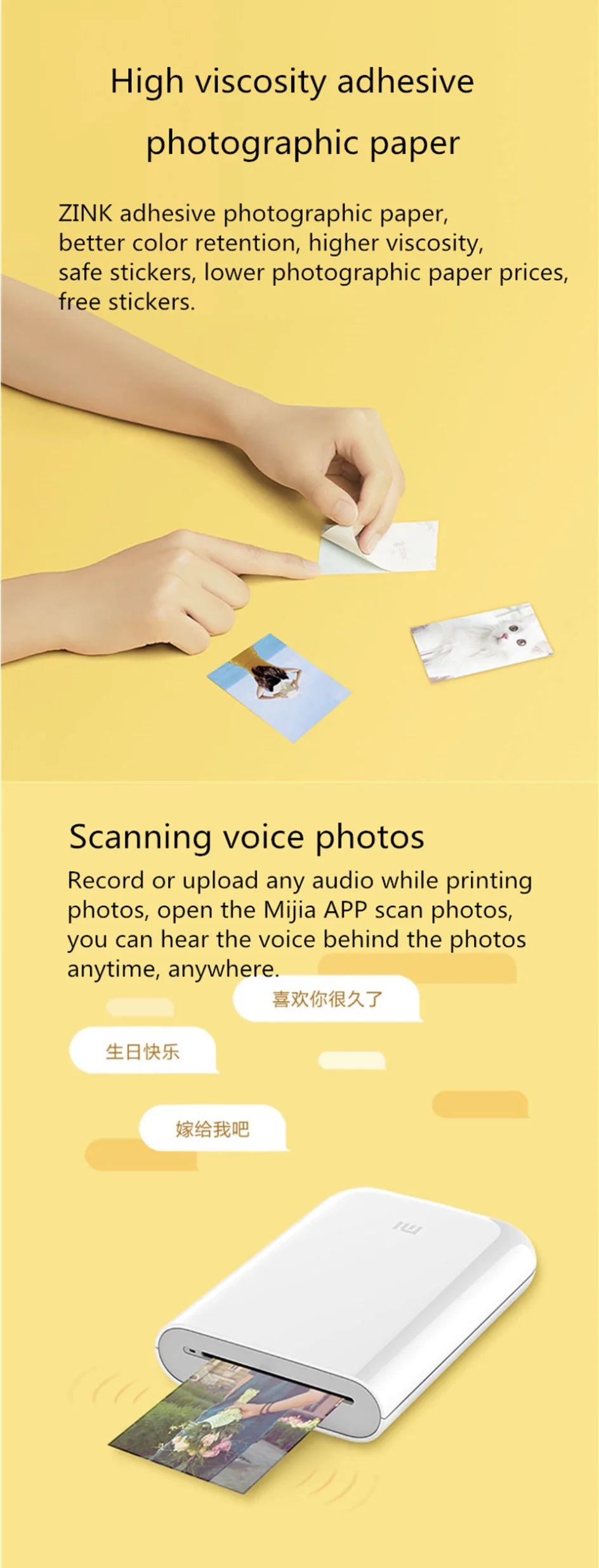 100% New Xiaomi ZINK Pocket Printer Paper Self-adhesive Photo Print 10//50/100 Sheets Xiaomi 3-inch Mini Pocket Photo Printer