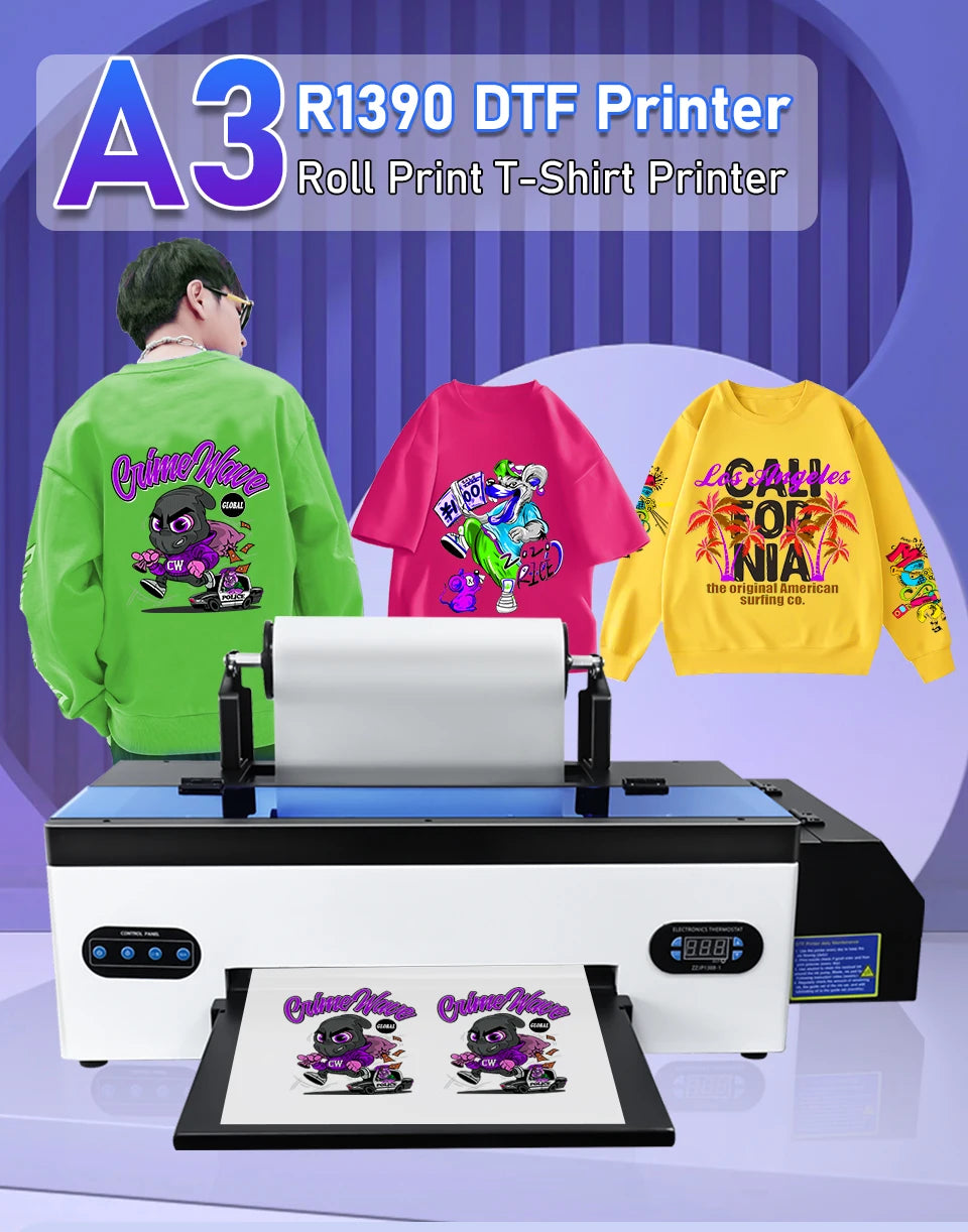 A3 DTF Printer for Epson R1390 with Roll Feeder Heat Transfer Direct to Film TShirt Printing Machine A3 DTF Printer for Clothes