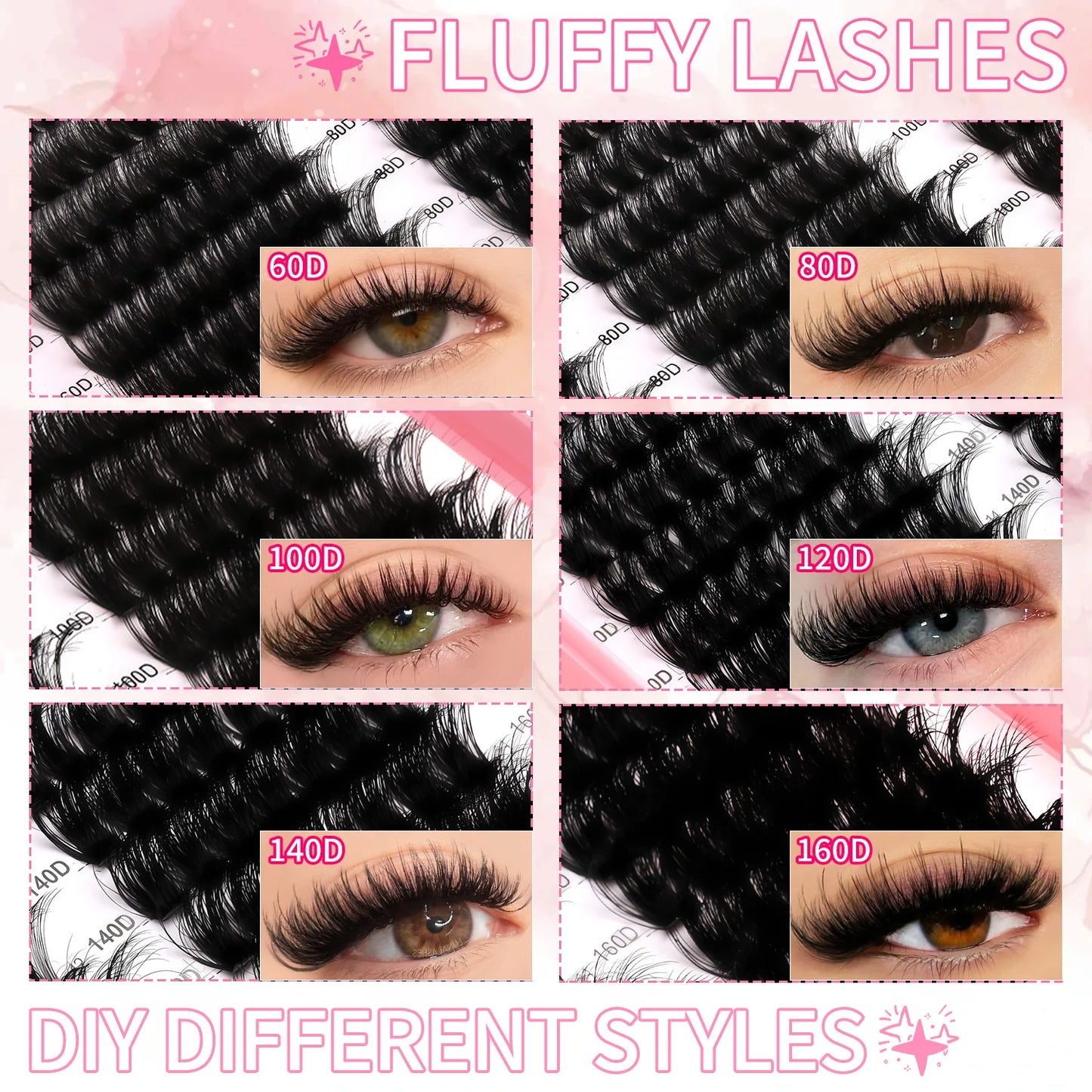 GROINNEYA Lashes Cluster DIY Lash Extension Mixed Tray Clusters Eyelashes Fluffy Volume Individual Lashes Cat Eye Lash Extension