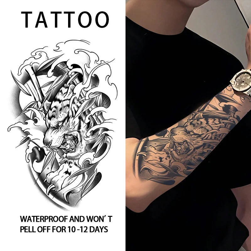 1pc Descending Tiger Arm Waterproof Temporary Tattoo, Lasting 1-2 Weeks, Realistic Semi-Permanent Fake Tattoo