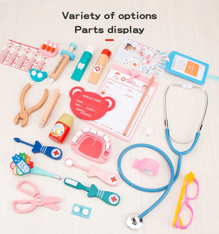 Children's wooden makeshift home simulation medicine box doctor set nurse boy girl baby role-playing toy