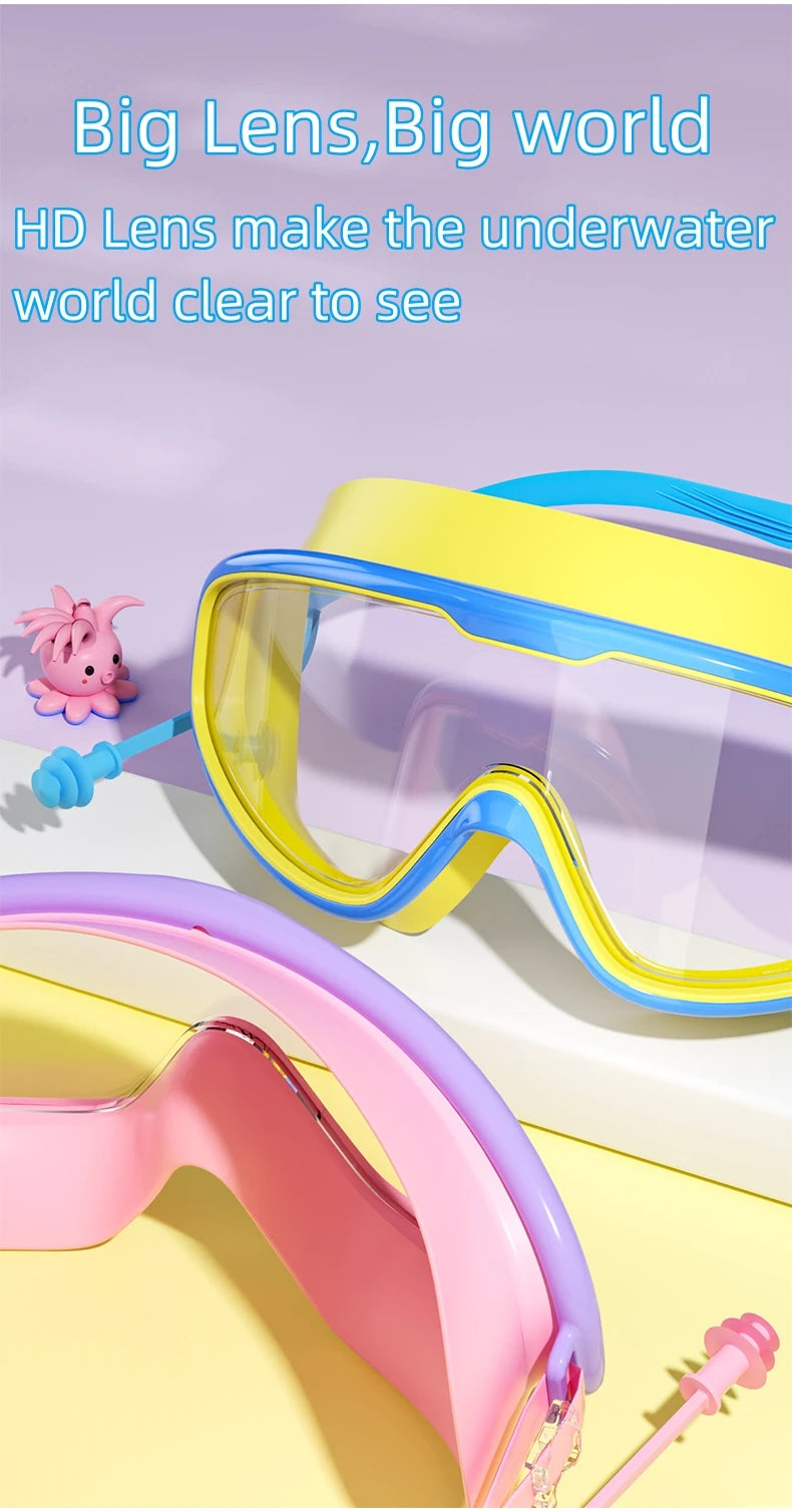 Kids Swimming Goggles Big Frame HD View Anti-fog Waterproof Children's Swim Goggles Boys and Girls Multi-color to Choose