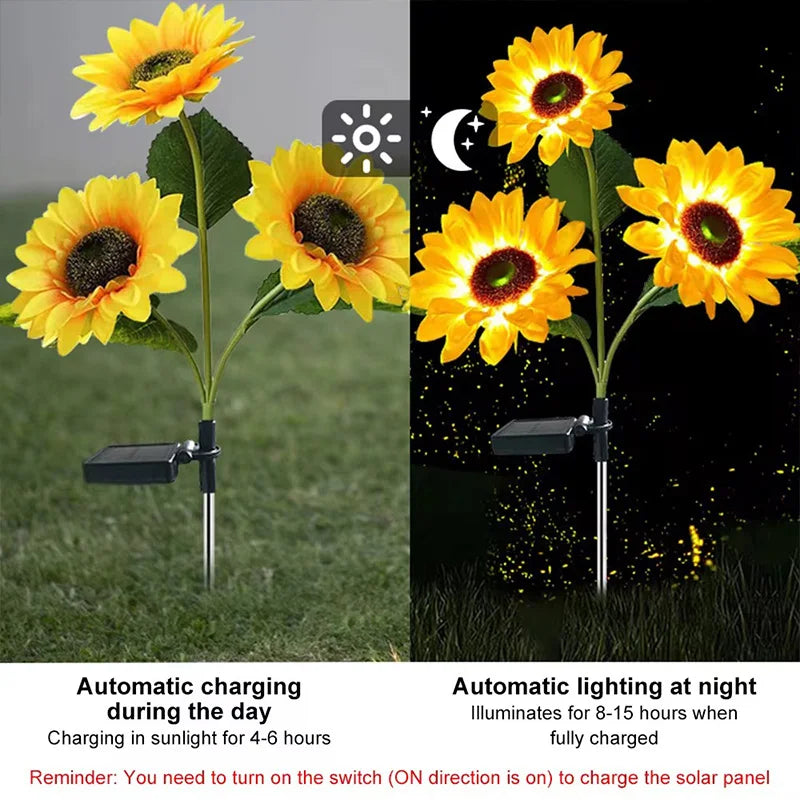 Outdoor Solar Simulation Sunflower Light 1/3 Heads Waterproof Lawn Lights Landscape Lamp For Home Decor Garden Yard Flower Light