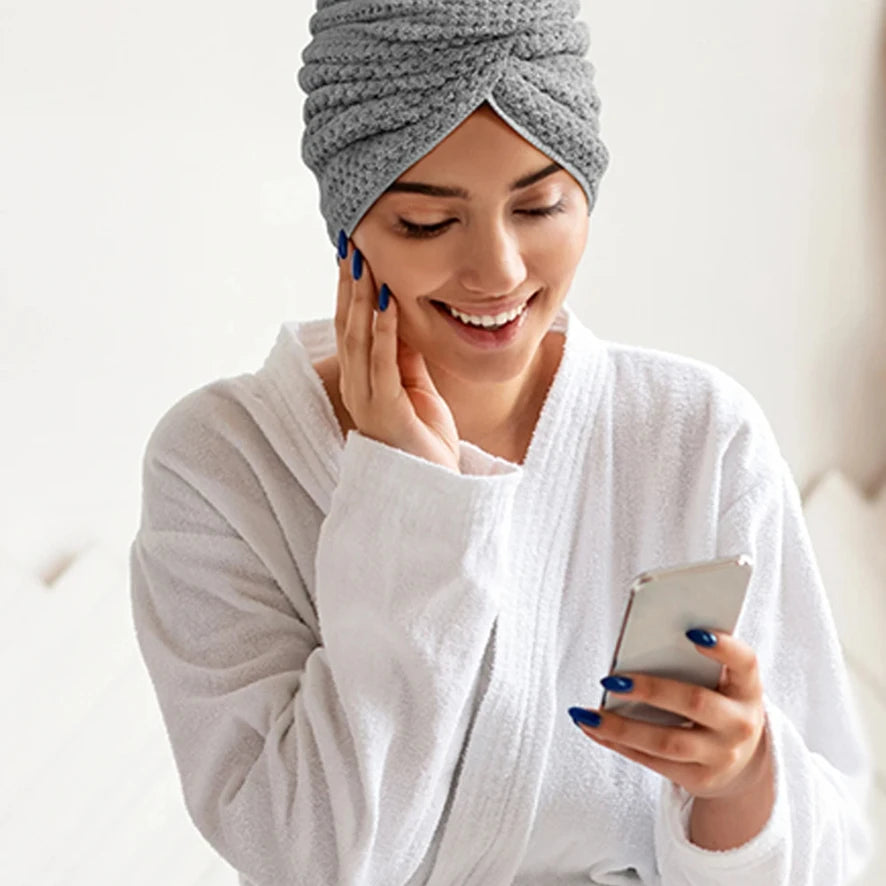 Microfiber Hair Towel Extra Large Wrap Quick Dry Hair Towel Wrap With Elastic Band , Ultra Absorbent Soft Hair Towel Wrap Turban