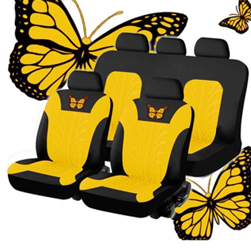 Butterfly Glamour Car Seat Cover Set Premium Bronzing 9-Piece Universal Fit for 5 Seats Fashionable Design Durable Comfortable