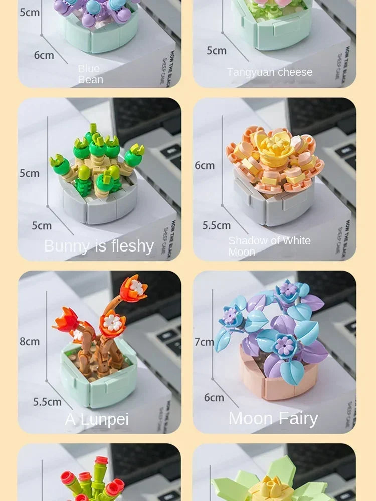 Succulent Flower Plant Potted Building Blocks Cute Flower Ornament Assembling Toys Assembling Toys Birthday Gift
