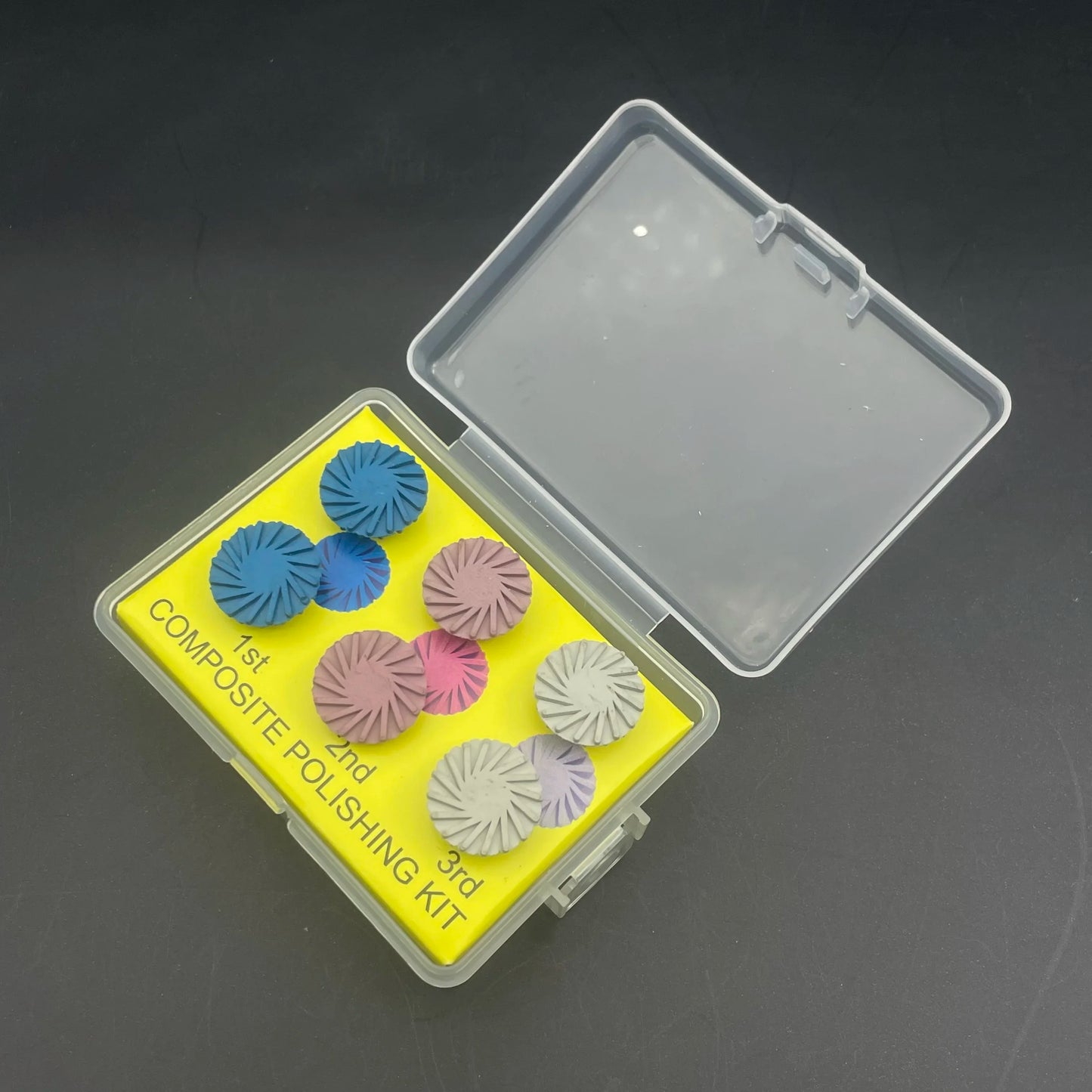 6Pcs/Box Dental Composite Resin Polishing  Disc Rubber Polisher 14mm Wheel 3 Colors Spiral Flex Brush Dentistry  Instrument