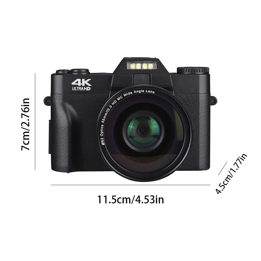 4K HD Professional Digital Camera Camcorder WIFI Webcam Wide Angle 16X Digital Zoom 48MP Photography 3 Inch Flip Screen Recorder