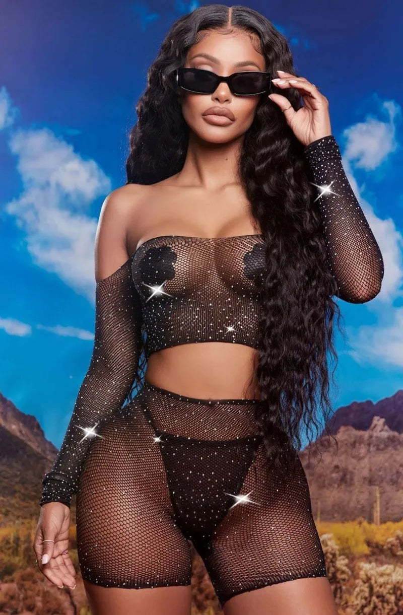 lingerie women sexy Babydoll mujer Underwear Catsui diamante Glisten rhinestone notte Intimo sexy dress for sex langerie+glove