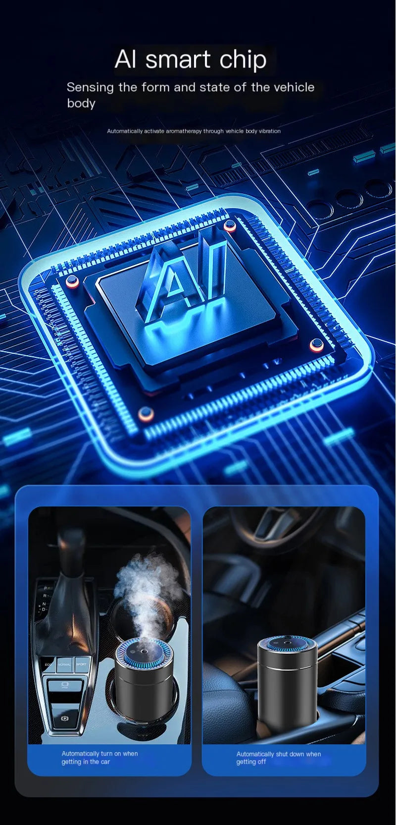 Smart Car Air Freshener with Projector Light - Car Star Top - USB Rechargeable Fragrance Diffuser - Adjustable Fragrance Intensi
