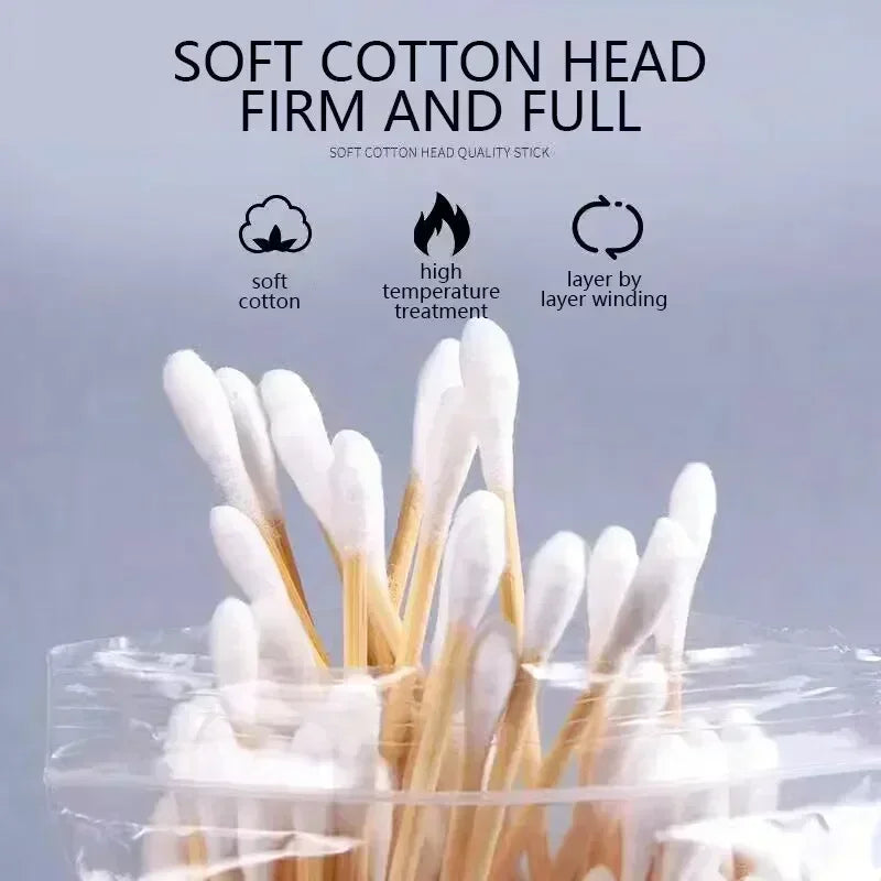 100/300/500 Pcs Cotton Swabs with Wooden Sticks, Bamboo Cotton Swabs Double Round Tips, Biodegradable Cotton Buds